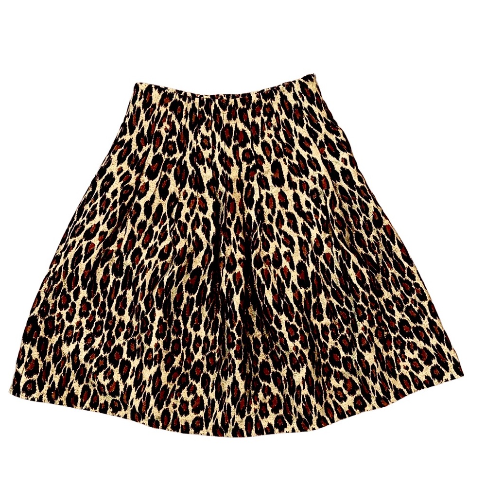 Samantha Sung Silk Jacquard Leopard Print Midi Skirt